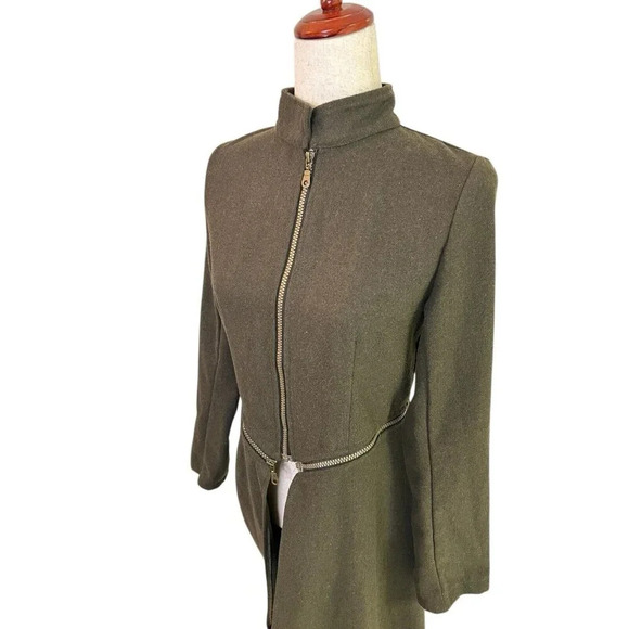 Gothic Punk Military Long Coat Jacket Small Olive Green Convertible Cosplay - Picture 3 of 13